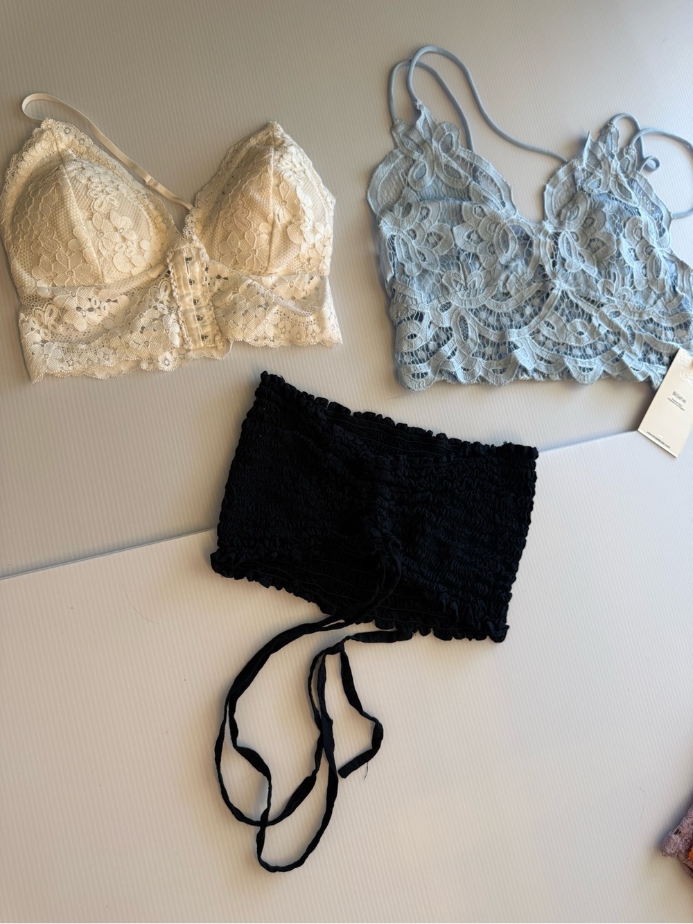 Lace Bralette Trio – Cream, Light Blue & Black